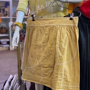 Anthropologie Floreat Mustard Yellow Embroidered Enchanted Beans Skirt